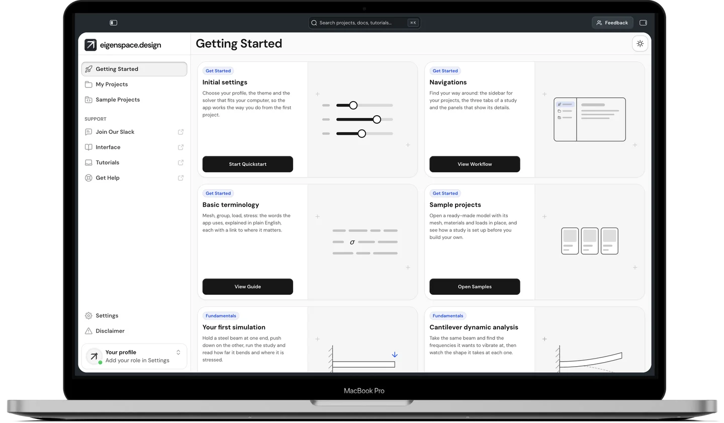 eigenspace.design running on a MacBook